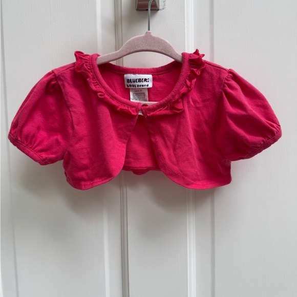 Blueberi Boulevard 3T Girls Hot Pink Short Sleeve Cropped Cardigan Sweater - Picture 1 of 5